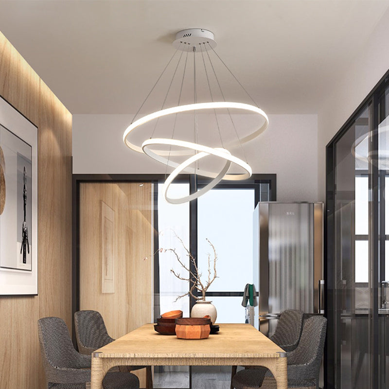 White/Coffee Circle Small/Large Chandelier Minimalist 3-Head Acrylic LED Ceiling Suspension Lamp Clearhalo 'Ceiling Lights' 'Chandeliers' 'Modern Chandeliers' 'Modern' Lighting' 1969984