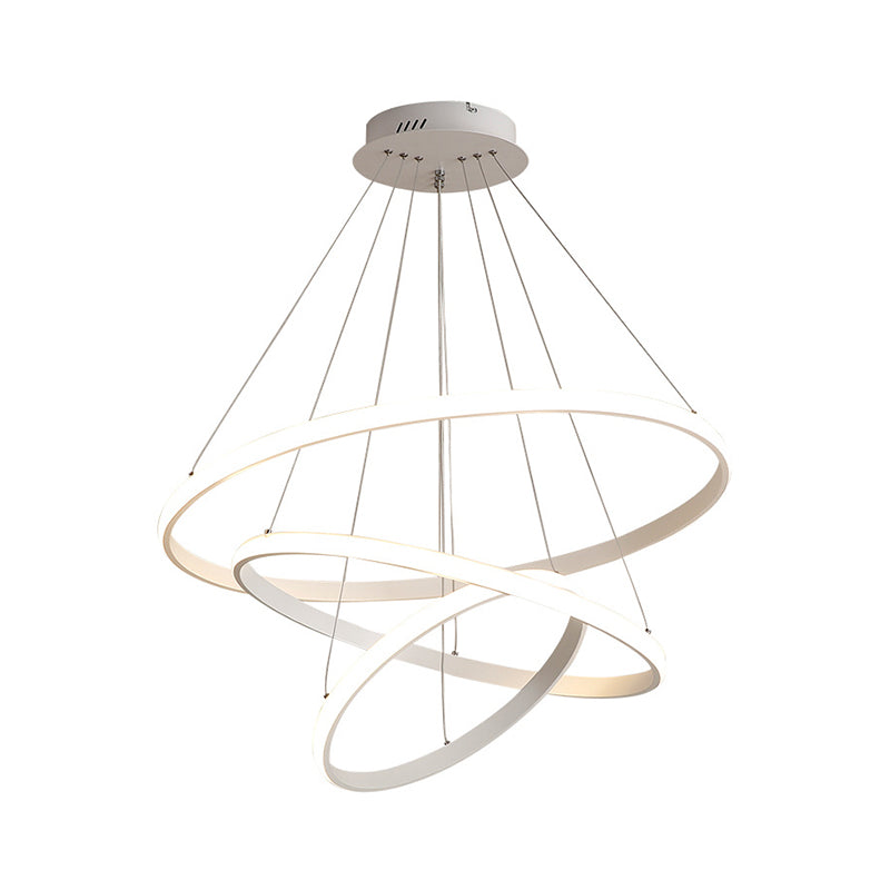 White/Coffee Circle Small/Large Chandelier Minimalist 3-Head Acrylic LED Ceiling Suspension Lamp Clearhalo 'Ceiling Lights' 'Chandeliers' 'Modern Chandeliers' 'Modern' Lighting' 1969985