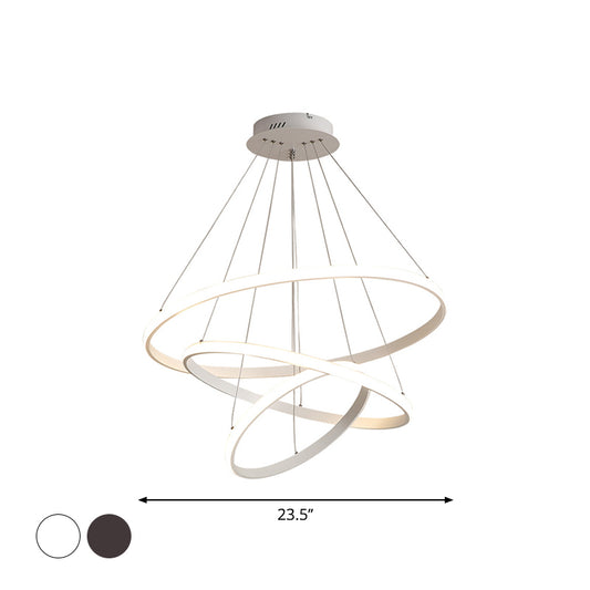 White/Coffee Circle Small/Large Chandelier Minimalist 3-Head Acrylic LED Ceiling Suspension Lamp Clearhalo 'Ceiling Lights' 'Chandeliers' 'Modern Chandeliers' 'Modern' Lighting' 1969986
