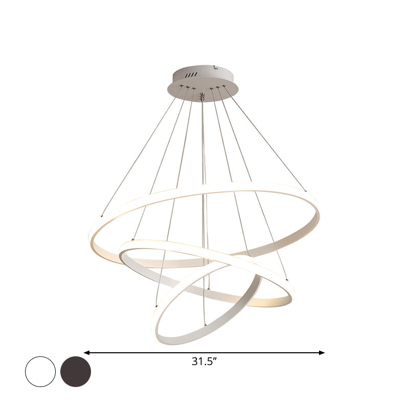 White/Coffee Circle Small/Large Chandelier Minimalist 3-Head Acrylic LED Ceiling Suspension Lamp Clearhalo 'Ceiling Lights' 'Chandeliers' 'Modern Chandeliers' 'Modern' Lighting' 1969987