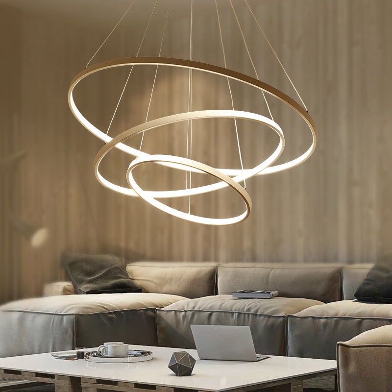3-Ring Living Room Ceiling Chandelier Acrylic Simple Style LED Pendant Light in Black/White/Gold Clearhalo 'Ceiling Lights' 'Chandeliers' 'Modern Chandeliers' 'Modern' Lighting' 1969993