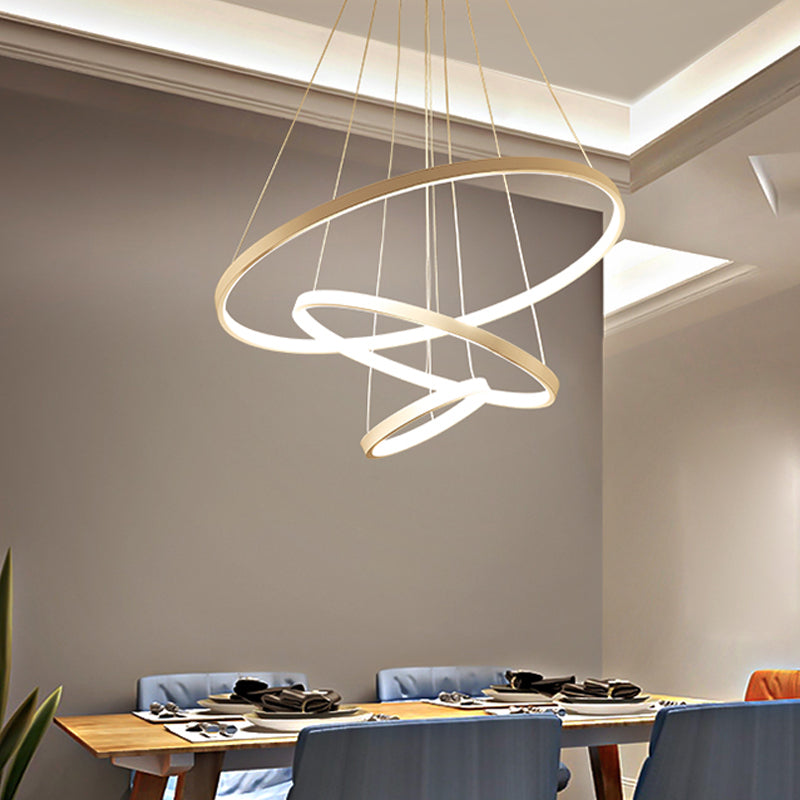 3-Ring Living Room Ceiling Chandelier Acrylic Simple Style LED Pendant Light in Black/White/Gold Clearhalo 'Ceiling Lights' 'Chandeliers' 'Modern Chandeliers' 'Modern' Lighting' 1969994
