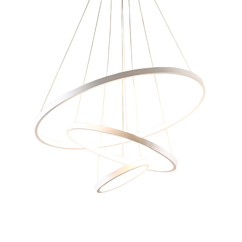 3-Ring Living Room Ceiling Chandelier Acrylic Simple Style LED Pendant Light in Black/White/Gold Clearhalo 'Ceiling Lights' 'Chandeliers' 'Modern Chandeliers' 'Modern' Lighting' 1969995