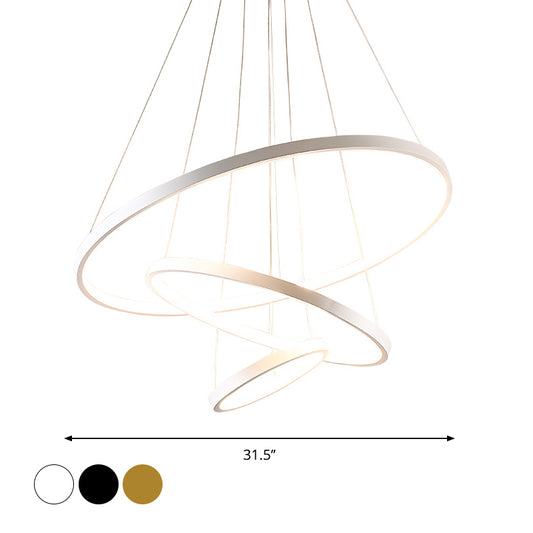3-Ring Living Room Ceiling Chandelier Acrylic Simple Style LED Pendant Light in Black/White/Gold Clearhalo 'Ceiling Lights' 'Chandeliers' 'Modern Chandeliers' 'Modern' Lighting' 1969996