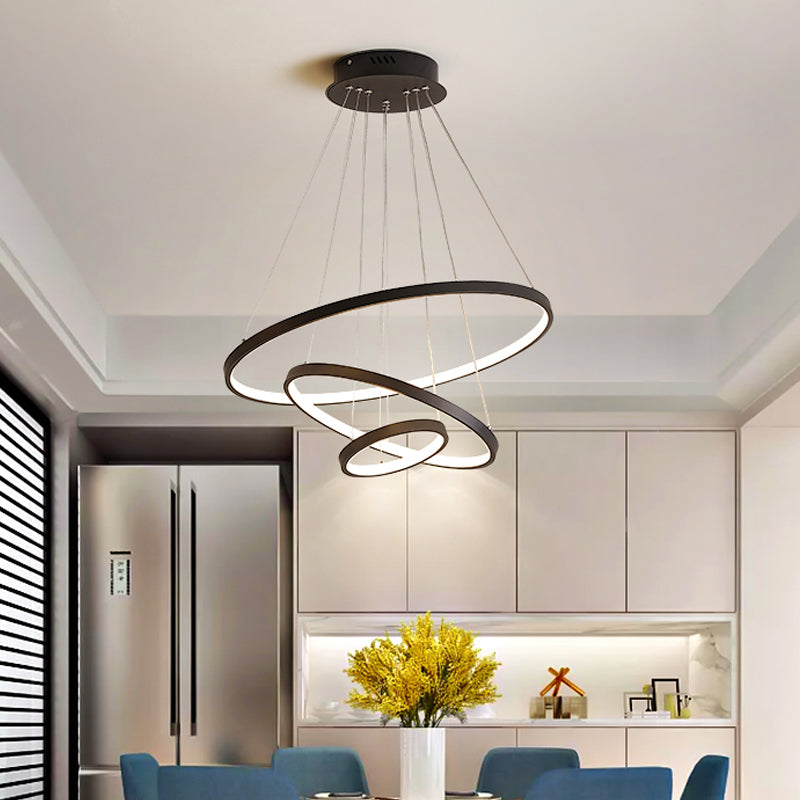 3-Ring Living Room Ceiling Chandelier Acrylic Simple Style LED Pendant Light in Black/White/Gold Clearhalo 'Ceiling Lights' 'Chandeliers' 'Modern Chandeliers' 'Modern' Lighting' 1969998