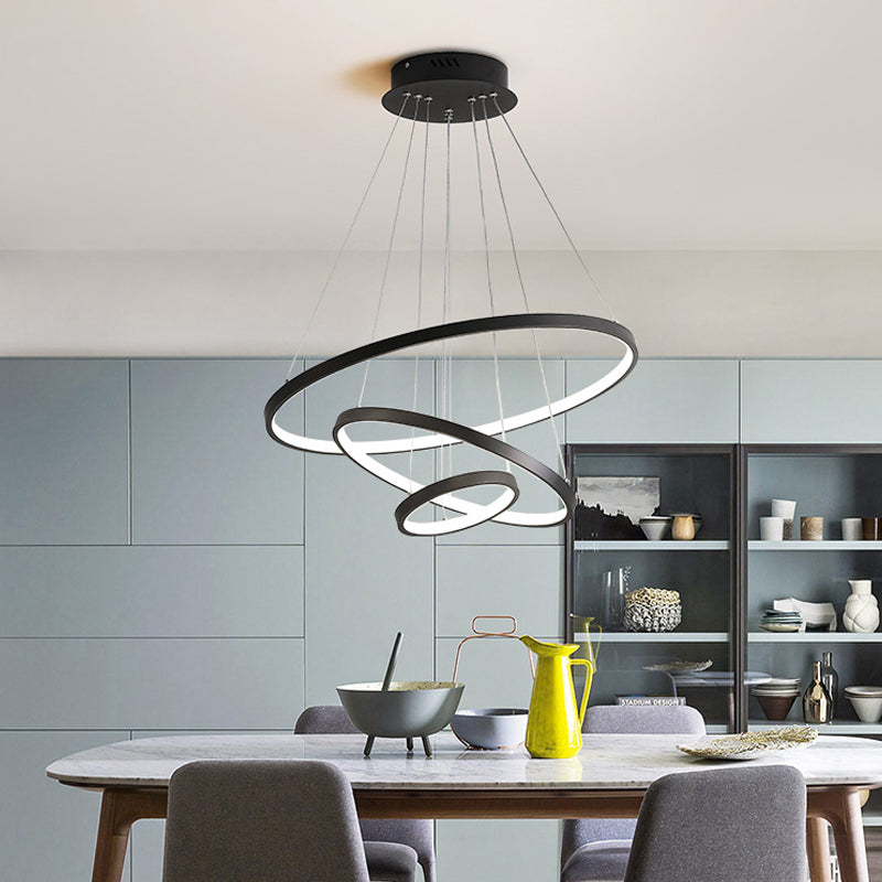3-Ring Living Room Ceiling Chandelier Acrylic Simple Style LED Pendant Light in Black/White/Gold Clearhalo 'Ceiling Lights' 'Chandeliers' 'Modern Chandeliers' 'Modern' Lighting' 1969999