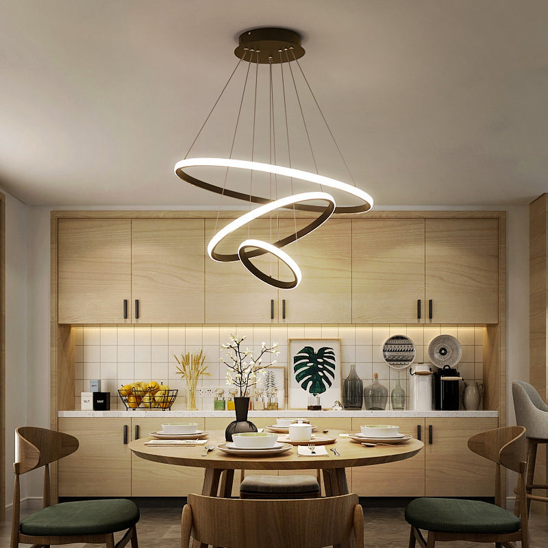 Modern 2/3 Tiered Round Pendant Lighting Acrylic Dining Room LED Chandelier in White/Coffee Coffee 3 Tiers Clearhalo 'Ceiling Lights' 'Chandeliers' 'Modern Chandeliers' 'Modern' Lighting' 1970004