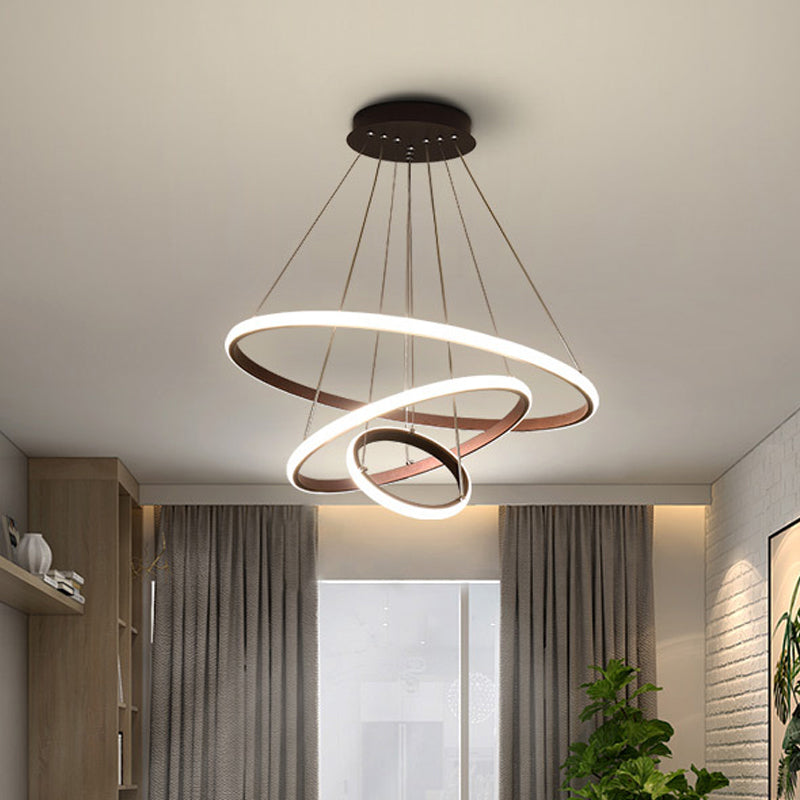 Modern 2/3 Tiered Round Pendant Lighting Acrylic Dining Room LED Chandelier in White/Coffee Clearhalo 'Ceiling Lights' 'Chandeliers' 'Modern Chandeliers' 'Modern' Lighting' 1970005