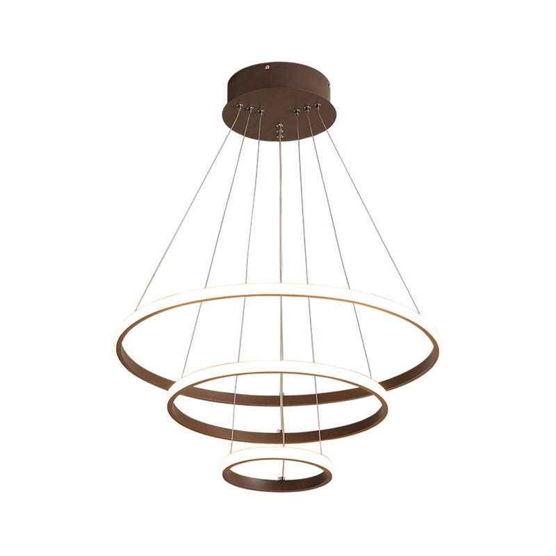 Modern 2/3 Tiered Round Pendant Lighting Acrylic Dining Room LED Chandelier in White/Coffee Clearhalo 'Ceiling Lights' 'Chandeliers' 'Modern Chandeliers' 'Modern' Lighting' 1970006