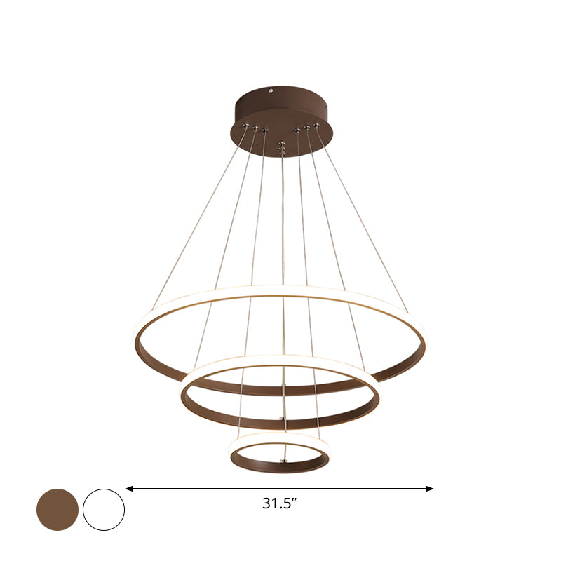 Modern 2/3 Tiered Round Pendant Lighting Acrylic Dining Room LED Chandelier in White/Coffee Clearhalo 'Ceiling Lights' 'Chandeliers' 'Modern Chandeliers' 'Modern' Lighting' 1970007
