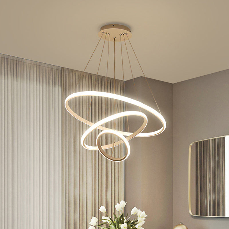 Modern 2/3 Tiered Round Pendant Lighting Acrylic Dining Room LED Chandelier in White/Coffee White 3 Tiers Clearhalo 'Ceiling Lights' 'Chandeliers' 'Modern Chandeliers' 'Modern' Lighting' 1970008