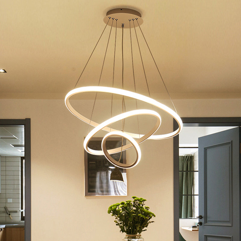Modern 2/3 Tiered Round Pendant Lighting Acrylic Dining Room LED Chandelier in White/Coffee Clearhalo 'Ceiling Lights' 'Chandeliers' 'Modern Chandeliers' 'Modern' Lighting' 1970009