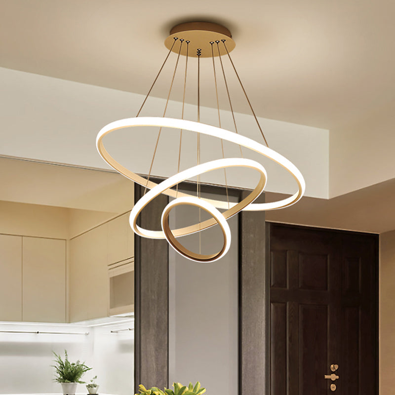 Modern 2/3 Tiered Round Pendant Lighting Acrylic Dining Room LED Chandelier in White/Coffee Clearhalo 'Ceiling Lights' 'Chandeliers' 'Modern Chandeliers' 'Modern' Lighting' 1970010