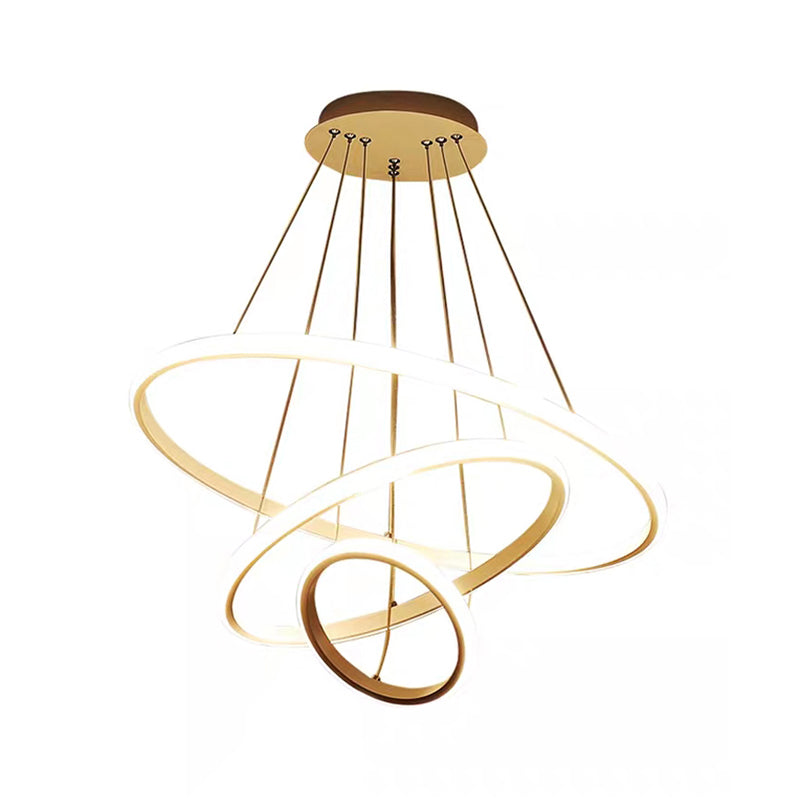 Modern 2/3 Tiered Round Pendant Lighting Acrylic Dining Room LED Chandelier in White/Coffee Clearhalo 'Ceiling Lights' 'Chandeliers' 'Modern Chandeliers' 'Modern' Lighting' 1970011
