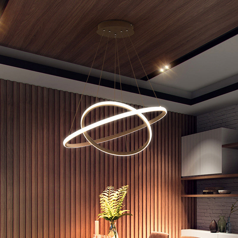 Modern 2/3 Tiered Round Pendant Lighting Acrylic Dining Room LED Chandelier in White/Coffee Coffee 2 Tiers Clearhalo 'Ceiling Lights' 'Chandeliers' 'Modern Chandeliers' 'Modern' Lighting' 1970012