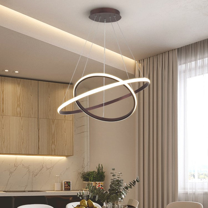Modern 2/3 Tiered Round Pendant Lighting Acrylic Dining Room LED Chandelier in White/Coffee Clearhalo 'Ceiling Lights' 'Chandeliers' 'Modern Chandeliers' 'Modern' Lighting' 1970013