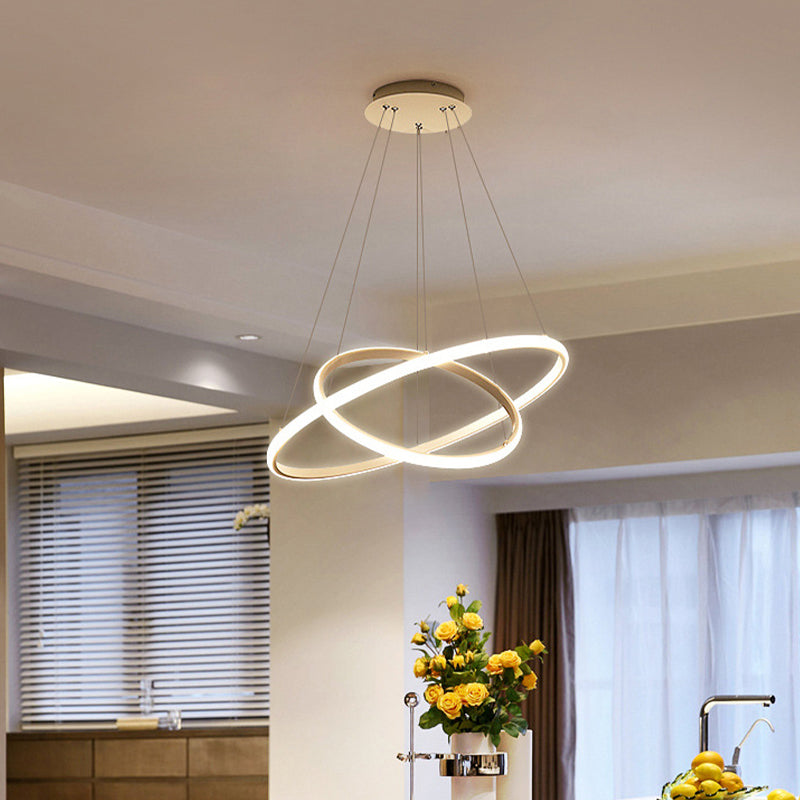 Modern 2/3 Tiered Round Pendant Lighting Acrylic Dining Room LED Chandelier in White/Coffee White 2 Tiers Clearhalo 'Ceiling Lights' 'Chandeliers' 'Modern Chandeliers' 'Modern' Lighting' 1970017
