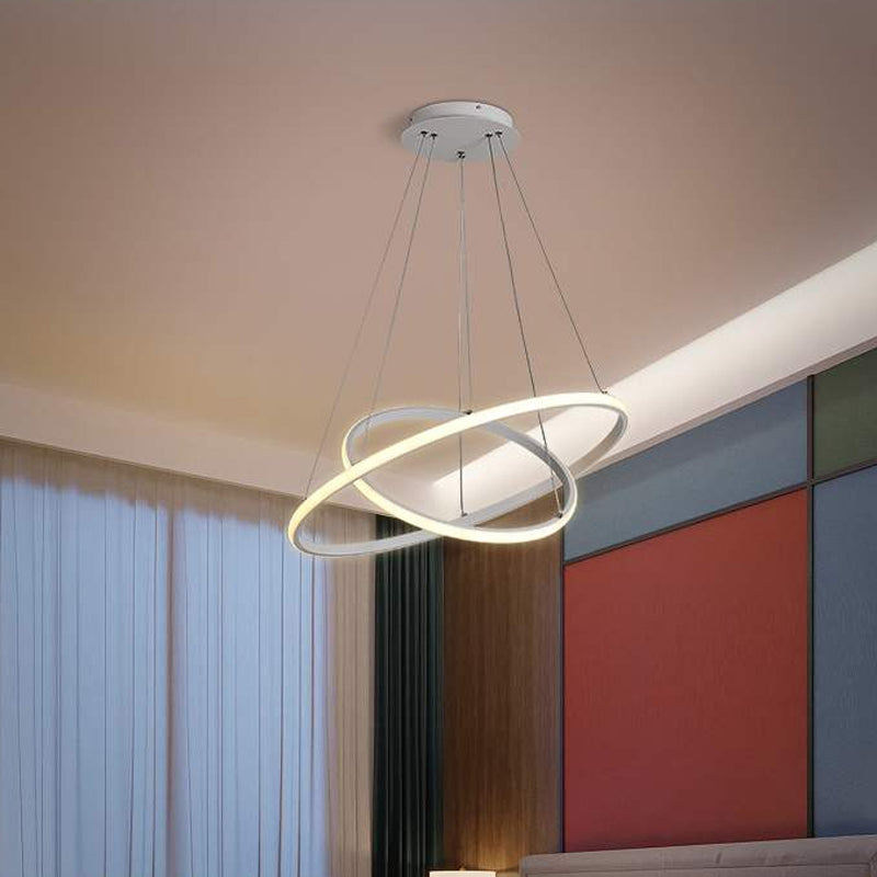 Modern 2/3 Tiered Round Pendant Lighting Acrylic Dining Room LED Chandelier in White/Coffee Clearhalo 'Ceiling Lights' 'Chandeliers' 'Modern Chandeliers' 'Modern' Lighting' 1970018
