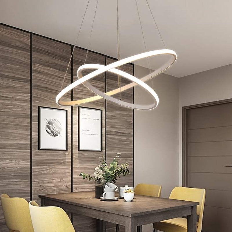 Modern 2/3 Tiered Round Pendant Lighting Acrylic Dining Room LED Chandelier in White/Coffee Clearhalo 'Ceiling Lights' 'Chandeliers' 'Modern Chandeliers' 'Modern' Lighting' 1970019