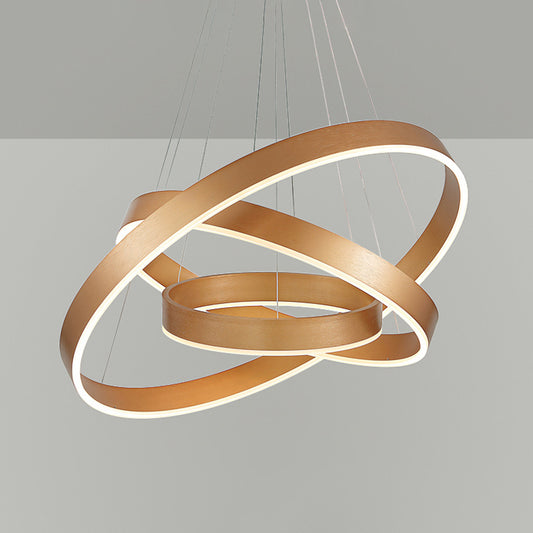 Circular Living Room LED Chandelier Metal 3 Heads Minimalist Suspension Pendant Light in Coffee/Gold Clearhalo 'Ceiling Lights' 'Chandeliers' 'Modern Chandeliers' 'Modern' Lighting' 1970084