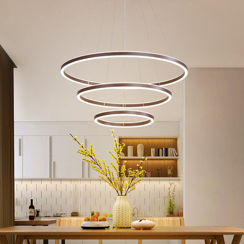Brown 2/3/4 Tiers Ring Chandelier Minimalism Acrylic LED Hanging Light Fixture for Dining Room Clearhalo 'Ceiling Lights' 'Chandeliers' 'Modern Chandeliers' 'Modern' Lighting' 1970105