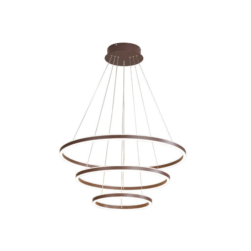 Brown 2/3/4 Tiers Ring Chandelier Minimalism Acrylic LED Hanging Light Fixture for Dining Room Clearhalo 'Ceiling Lights' 'Chandeliers' 'Modern Chandeliers' 'Modern' Lighting' 1970107
