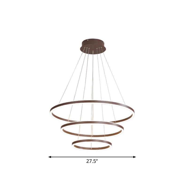 Brown 2/3/4 Tiers Ring Chandelier Minimalism Acrylic LED Hanging Light Fixture for Dining Room Clearhalo 'Ceiling Lights' 'Chandeliers' 'Modern Chandeliers' 'Modern' Lighting' 1970108