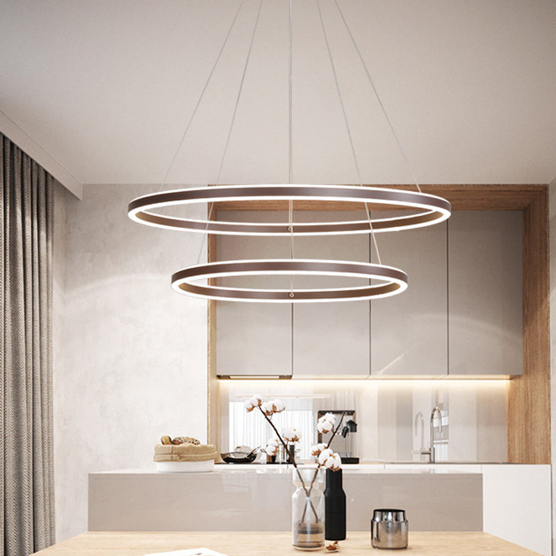 Brown 2/3/4 Tiers Ring Chandelier Minimalism Acrylic LED Hanging Light Fixture for Dining Room Clearhalo 'Ceiling Lights' 'Chandeliers' 'Modern Chandeliers' 'Modern' Lighting' 1970110