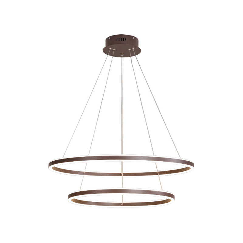 Brown 2/3/4 Tiers Ring Chandelier Minimalism Acrylic LED Hanging Light Fixture for Dining Room Clearhalo 'Ceiling Lights' 'Chandeliers' 'Modern Chandeliers' 'Modern' Lighting' 1970111