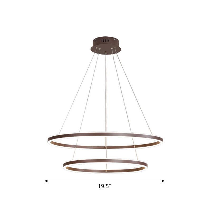 Brown 2/3/4 Tiers Ring Chandelier Minimalism Acrylic LED Hanging Light Fixture for Dining Room Clearhalo 'Ceiling Lights' 'Chandeliers' 'Modern Chandeliers' 'Modern' Lighting' 1970112