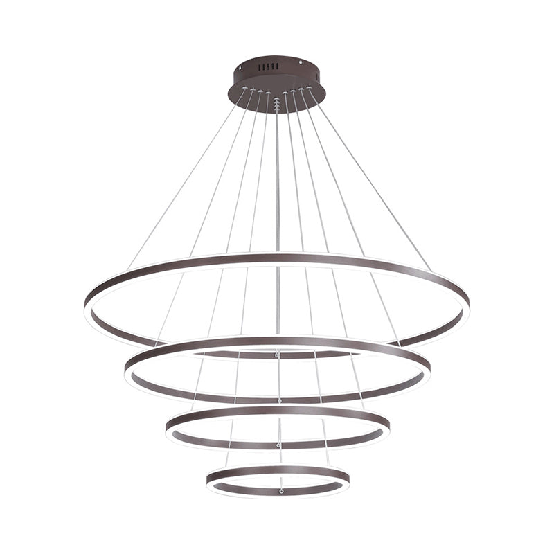 Brown 2/3/4 Tiers Ring Chandelier Minimalism Acrylic LED Hanging Light Fixture for Dining Room Clearhalo 'Ceiling Lights' 'Chandeliers' 'Modern Chandeliers' 'Modern' Lighting' 1970115
