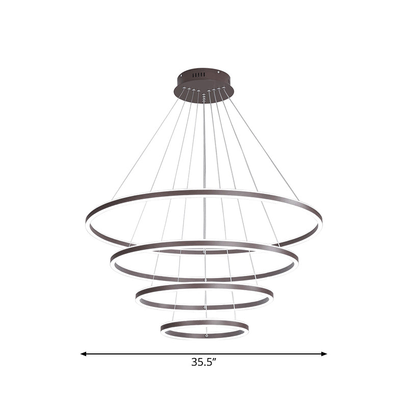 Brown 2/3/4 Tiers Ring Chandelier Minimalism Acrylic LED Hanging Light Fixture for Dining Room Clearhalo 'Ceiling Lights' 'Chandeliers' 'Modern Chandeliers' 'Modern' Lighting' 1970116