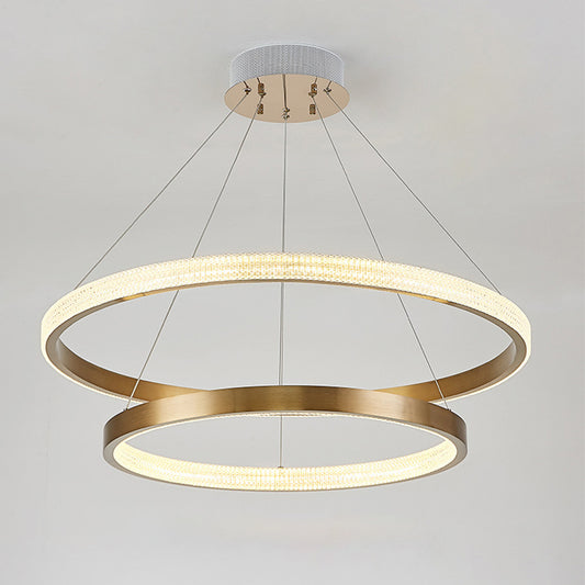 Aluminum 2/3 Tiered Hoop Pendant Light Postmodern Gold Finish LED Chandelier Lighting Gold 2 Tiers Clearhalo 'Ceiling Lights' 'Chandeliers' 'Modern Chandeliers' 'Modern' Lighting' 1970135