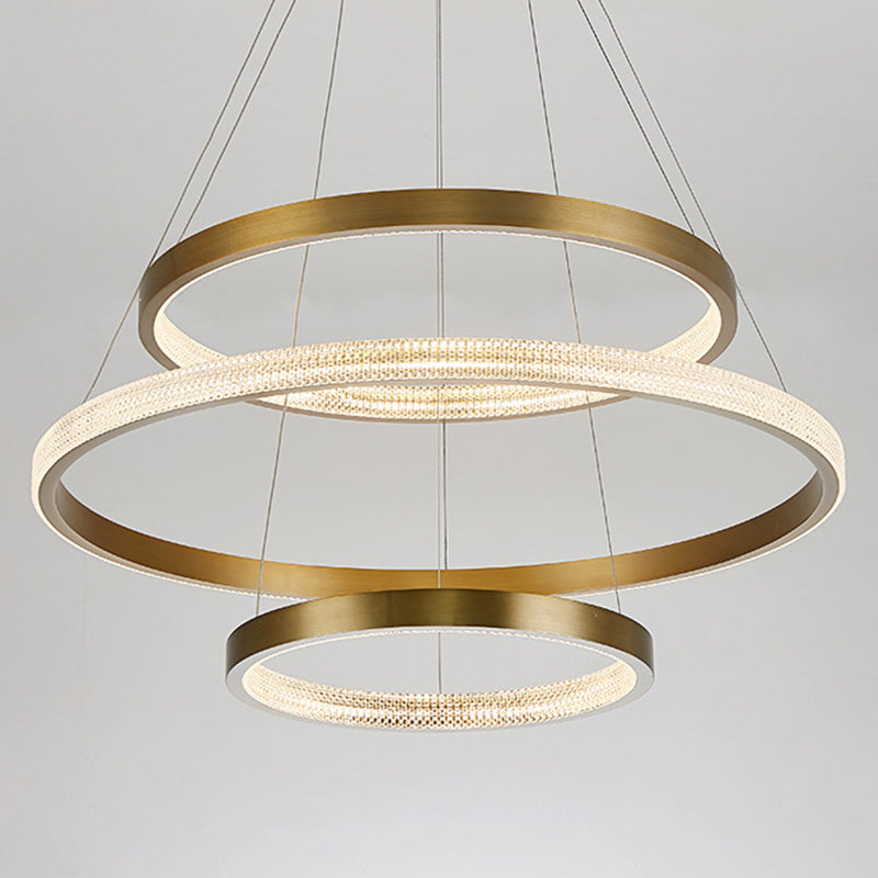 Aluminum 2/3 Tiered Hoop Pendant Light Postmodern Gold Finish LED Chandelier Lighting Gold 3 Tiers Clearhalo 'Ceiling Lights' 'Chandeliers' 'Modern Chandeliers' 'Modern' Lighting' 1970139
