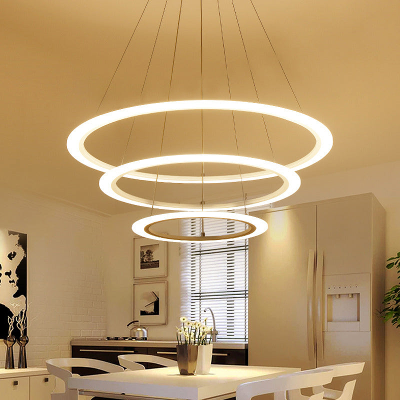 Circular 2/3/4-Tier Pendant Chandelier Minimal Acrylic White LED Ceiling Hang Light for Dining Room Clearhalo 'Ceiling Lights' 'Chandeliers' 'Modern Chandeliers' 'Modern' Lighting' 1970143