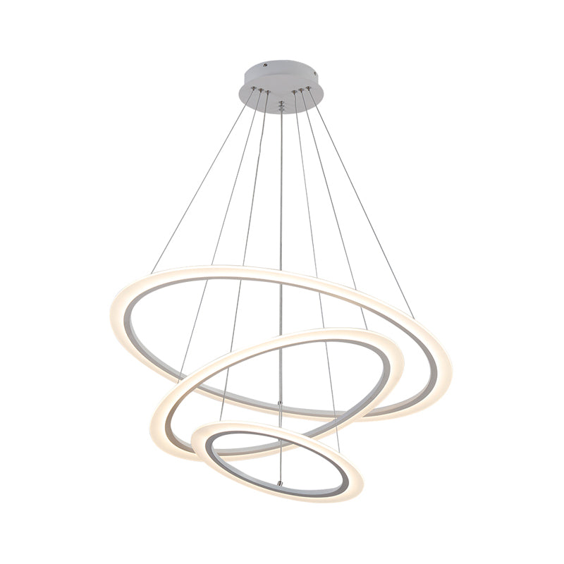 Circular 2/3/4-Tier Pendant Chandelier Minimal Acrylic White LED Ceiling Hang Light for Dining Room Clearhalo 'Ceiling Lights' 'Chandeliers' 'Modern Chandeliers' 'Modern' Lighting' 1970145