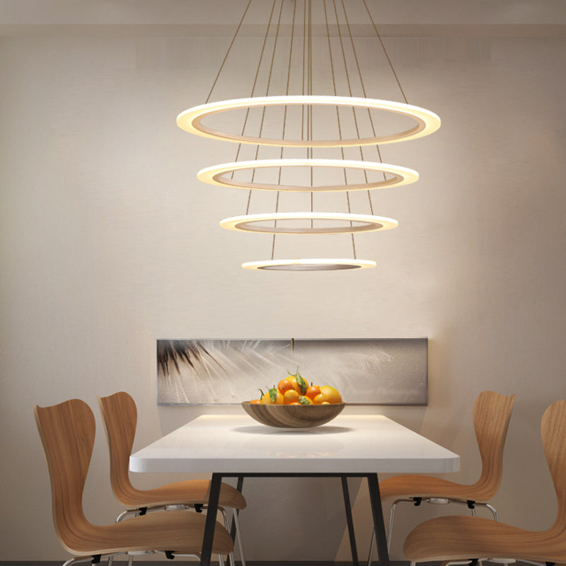 Circular 2/3/4-Tier Pendant Chandelier Minimal Acrylic White LED Ceiling Hang Light for Dining Room Clearhalo 'Ceiling Lights' 'Chandeliers' 'Modern Chandeliers' 'Modern' Lighting' 1970148