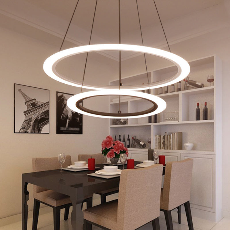 Circular 2/3/4-Tier Pendant Chandelier Minimal Acrylic White LED Ceiling Hang Light for Dining Room Clearhalo 'Ceiling Lights' 'Chandeliers' 'Modern Chandeliers' 'Modern' Lighting' 1970152