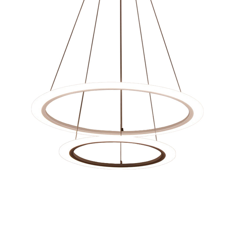 Circular 2/3/4-Tier Pendant Chandelier Minimal Acrylic White LED Ceiling Hang Light for Dining Room White 2 Tiers Clearhalo 'Ceiling Lights' 'Chandeliers' 'Modern Chandeliers' 'Modern' Lighting' 1970154