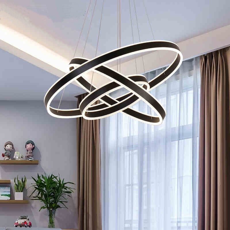 2/3-Tier Bedroom Ceiling Pendant Aluminum Modernist LED Hoop Hanging Chandelier in Black Clearhalo 'Ceiling Lights' 'Chandeliers' 'Modern Chandeliers' 'Modern' Lighting' 1970157