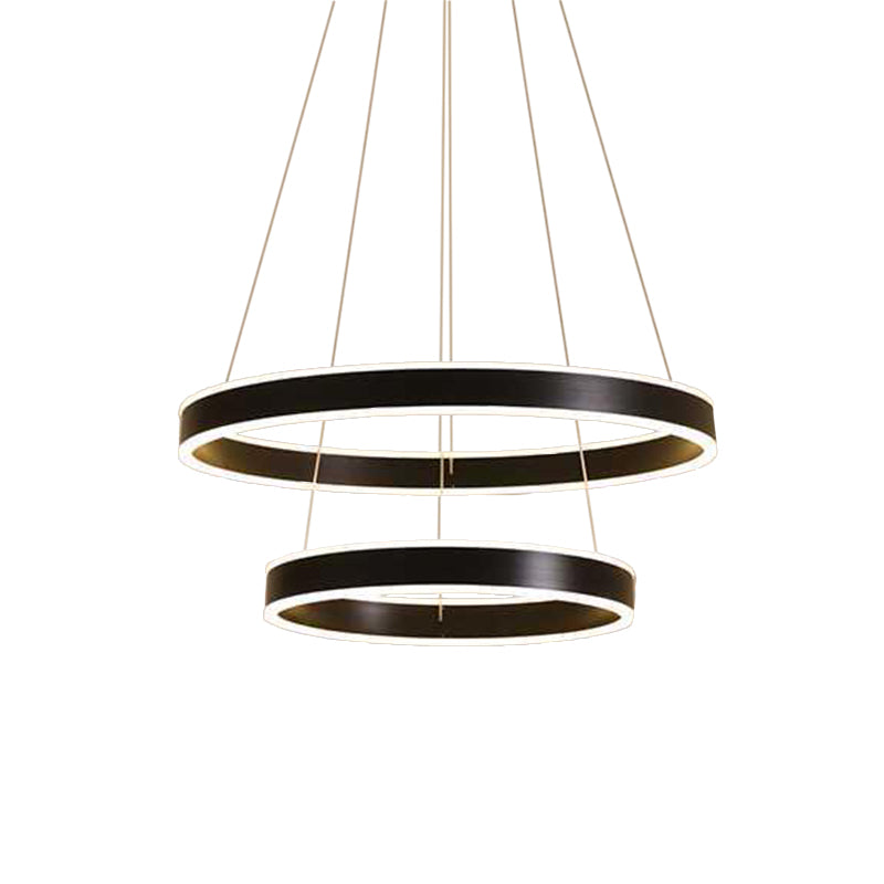 2/3-Tier Bedroom Ceiling Pendant Aluminum Modernist LED Hoop Hanging Chandelier in Black Clearhalo 'Ceiling Lights' 'Chandeliers' 'Modern Chandeliers' 'Modern' Lighting' 1970162