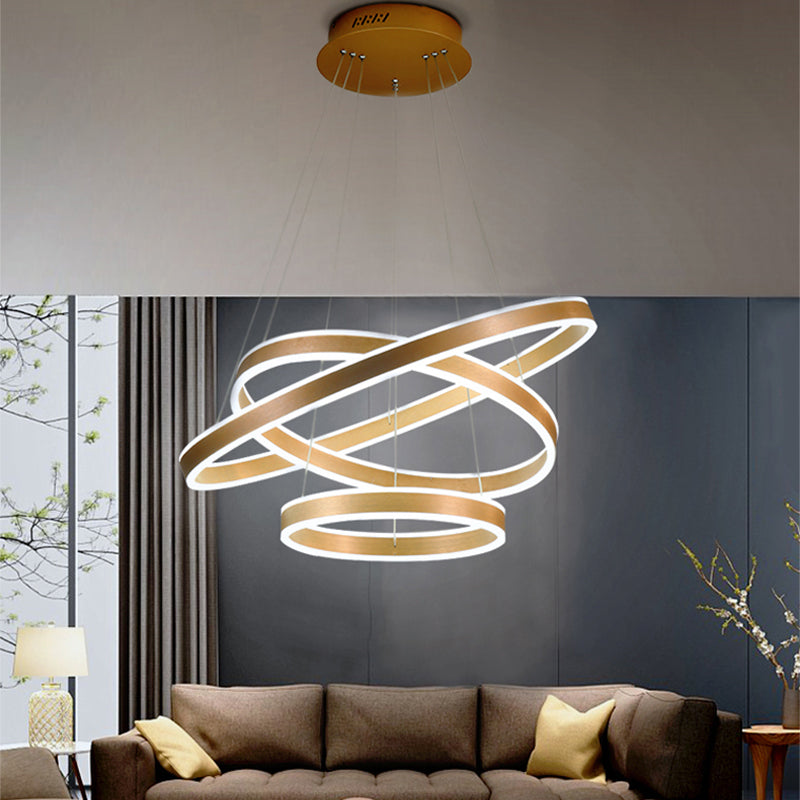 Minimalistic LED Ceiling Hang Lamp Black/Gold/Coffee 3 Tiered Circle Chandelier with Acrylic Shade Gold Clearhalo 'Ceiling Lights' 'Chandeliers' 'Modern Chandeliers' 'Modern' Lighting' 1970175