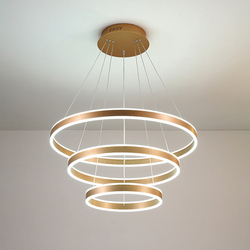 Minimalistic LED Ceiling Hang Lamp Black/Gold/Coffee 3 Tiered Circle Chandelier with Acrylic Shade Clearhalo 'Ceiling Lights' 'Chandeliers' 'Modern Chandeliers' 'Modern' Lighting' 1970177