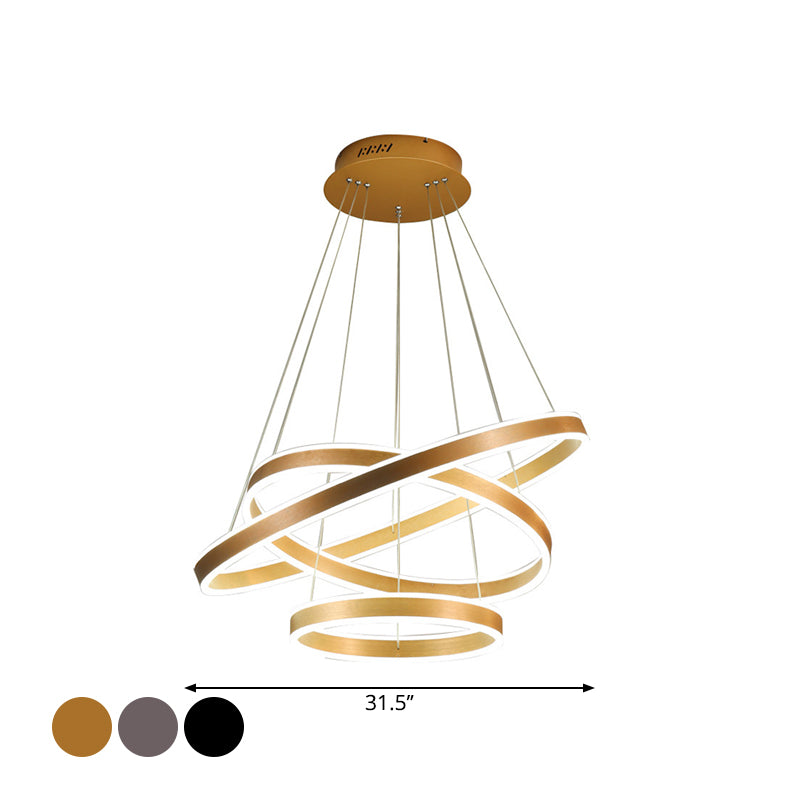 Minimalistic LED Ceiling Hang Lamp Black/Gold/Coffee 3 Tiered Circle Chandelier with Acrylic Shade Clearhalo 'Ceiling Lights' 'Chandeliers' 'Modern Chandeliers' 'Modern' Lighting' 1970179