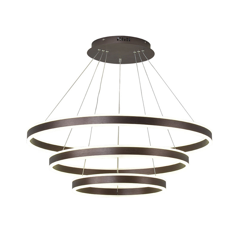 Minimalistic LED Ceiling Hang Lamp Black/Gold/Coffee 3 Tiered Circle Chandelier with Acrylic Shade Clearhalo 'Ceiling Lights' 'Chandeliers' 'Modern Chandeliers' 'Modern' Lighting' 1970183