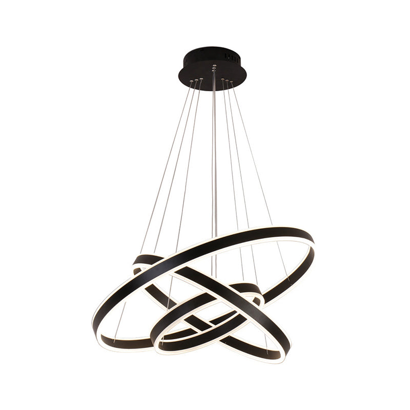 Minimalistic LED Ceiling Hang Lamp Black/Gold/Coffee 3 Tiered Circle Chandelier with Acrylic Shade Clearhalo 'Ceiling Lights' 'Chandeliers' 'Modern Chandeliers' 'Modern' Lighting' 1970187