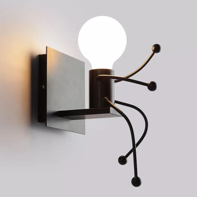 Small Man Metal Wall Sconce Light Art Deco 1/2-Bulb White Wall Mount Light for Kids Room Clearhalo 'Wall Lamps & Sconces' 'Wall Lights' Lighting' 1970290