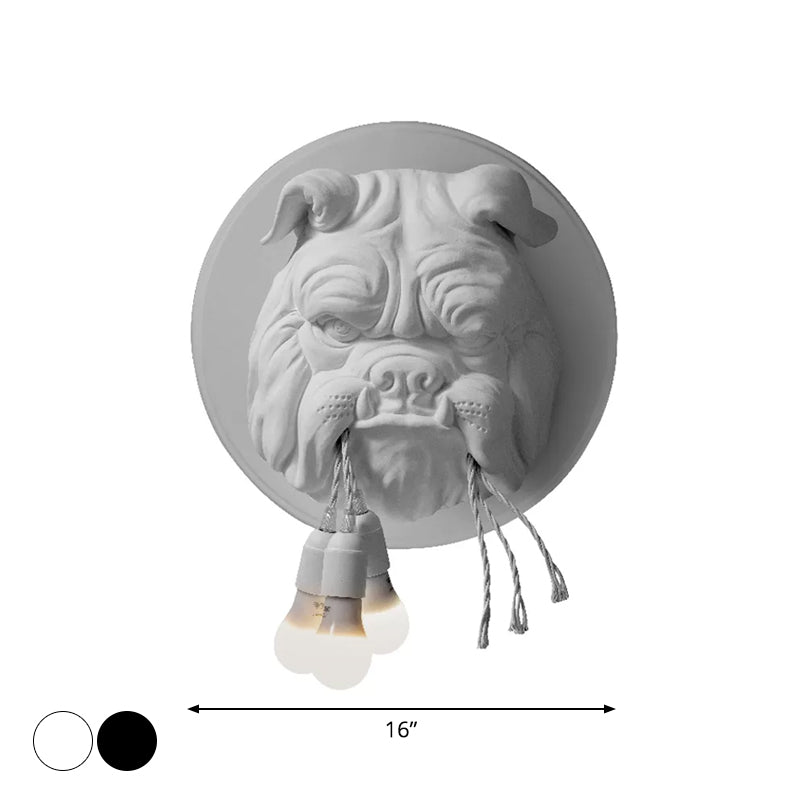 White/Black Bulldog Head Wall Lamp Artistic 3 Heads Resin Wall Mounted Light for Bathroom Clearhalo 'Wall Lamps & Sconces' 'Wall Lights' Lighting' 1970344