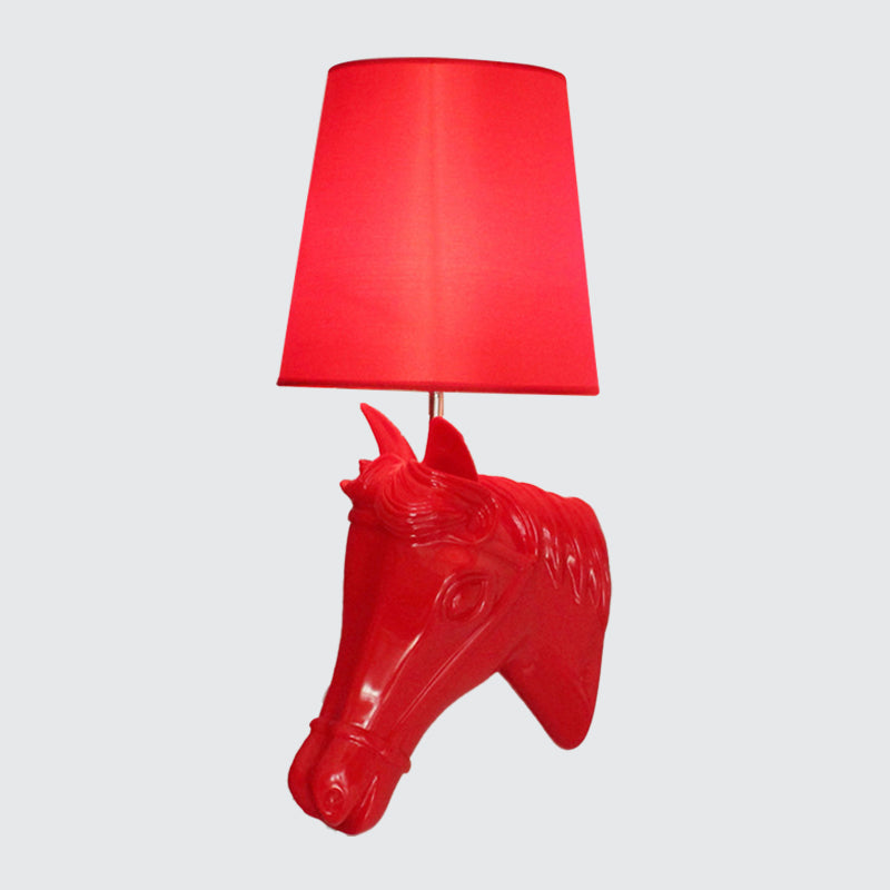 Resin Horse Head Wall Lamp Artistic 1-Bulb Black/White/Red Wall Sconce Light with Tapered Fabric Shade for Living Room Clearhalo 'Wall Lamps & Sconces' 'Wall Lights' Lighting' 1970355