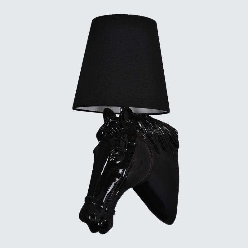 Resin Horse Head Wall Lamp Artistic 1-Bulb Black/White/Red Wall Sconce Light with Tapered Fabric Shade for Living Room Clearhalo 'Wall Lamps & Sconces' 'Wall Lights' Lighting' 1970361